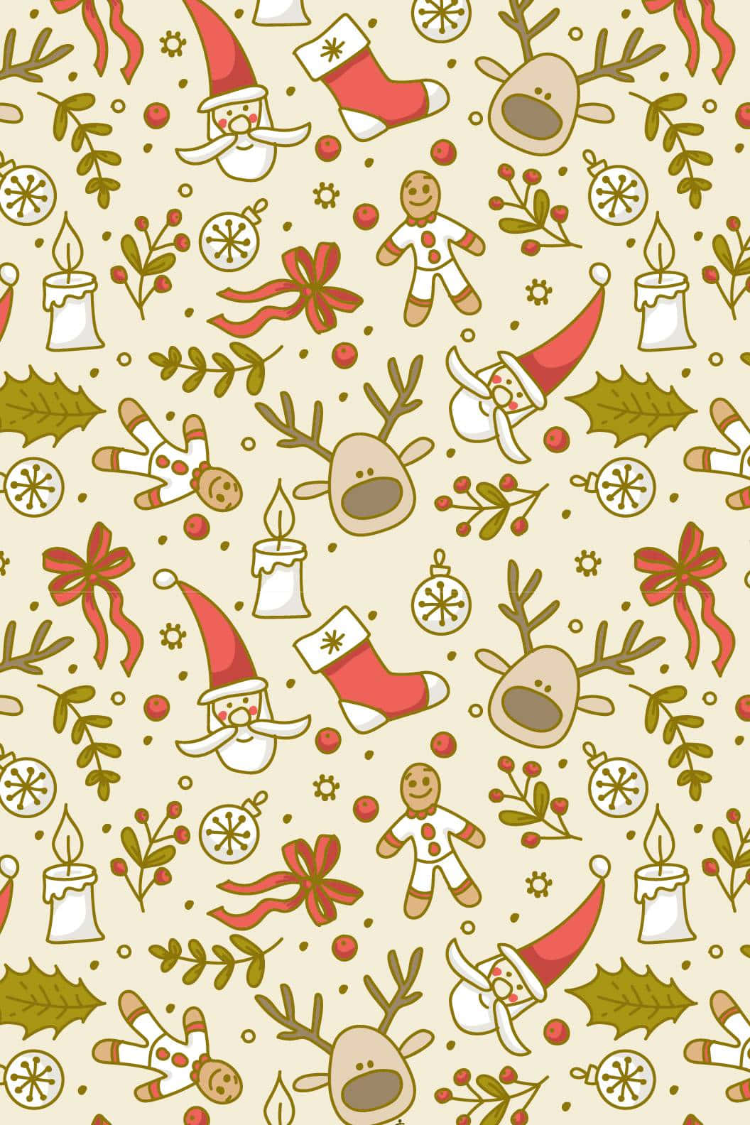 Christmas Decoration Pattern, cartoon reindeer, gingerbread men, HD Phone Wallpaper