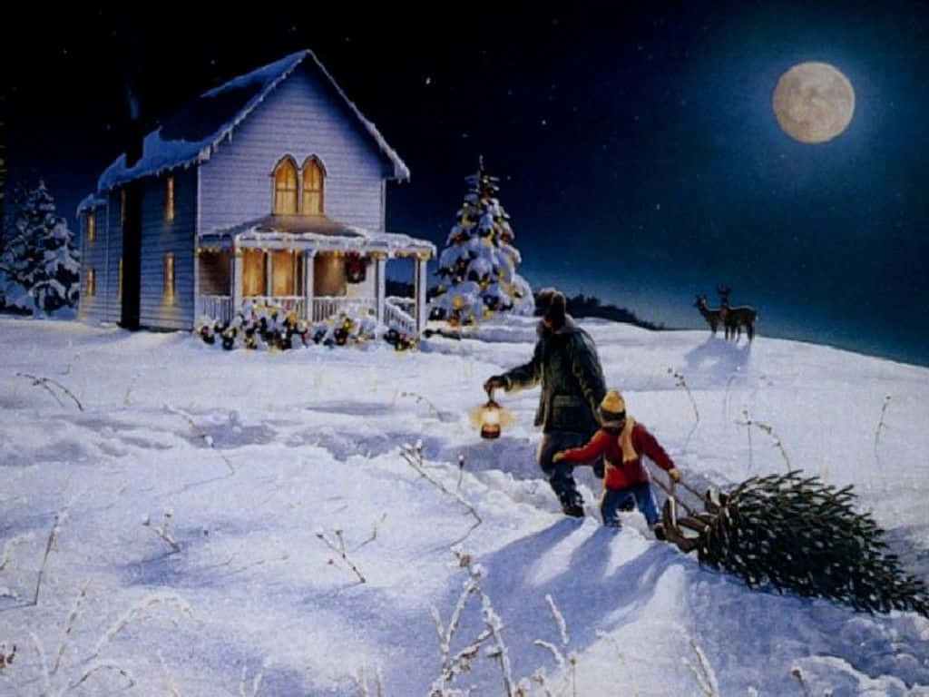 cowboy christmas, snowy hills, cozy house, SD Desktop Wallpaper