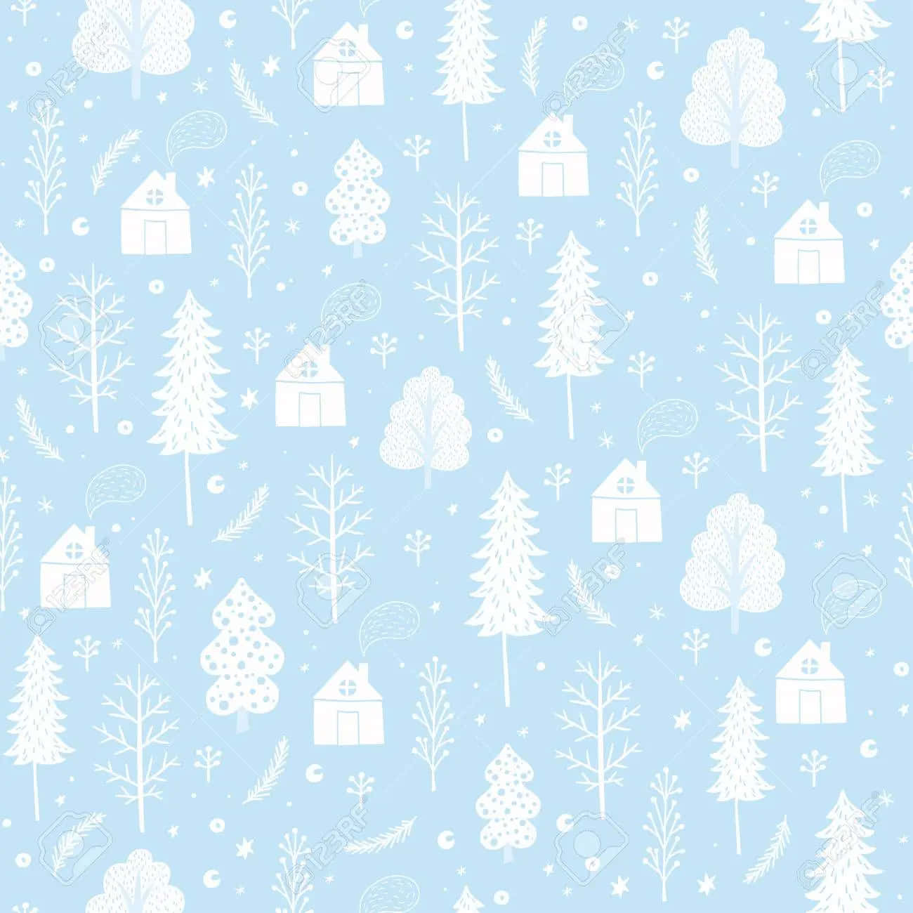 Cozy Christmas, light blue, white stylized houses, HD Desktop Wallpaper