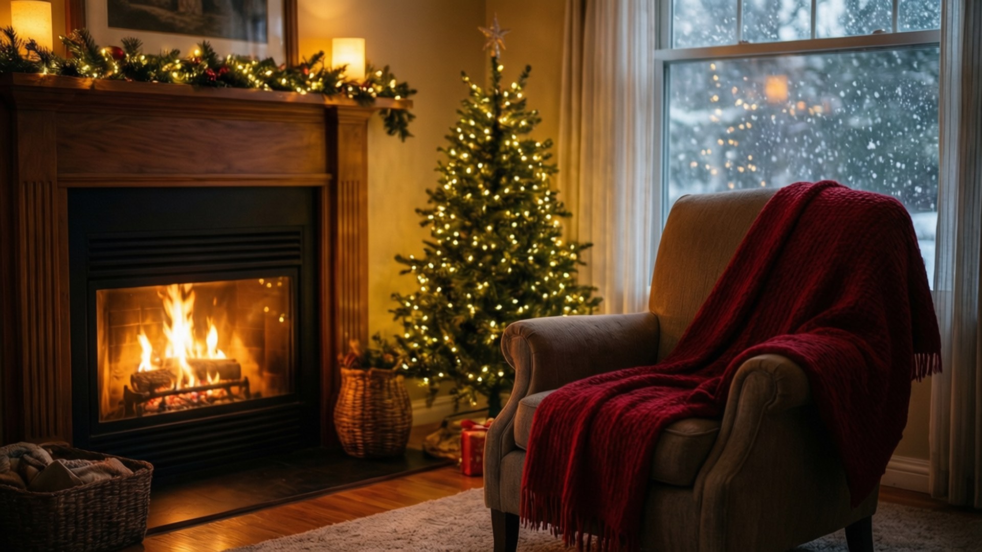 fireplace, crackling, Christmas tree, Full HD Desktop Wallpaper