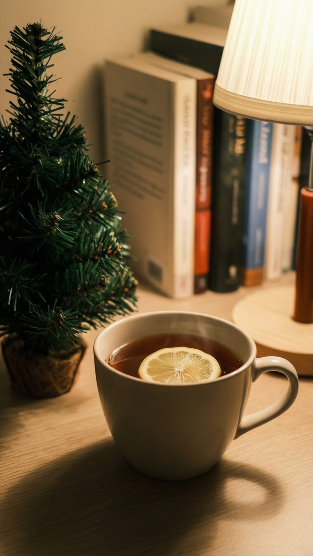 tea, lemon slice, wooden desk, Full HD Phone Wallpaper