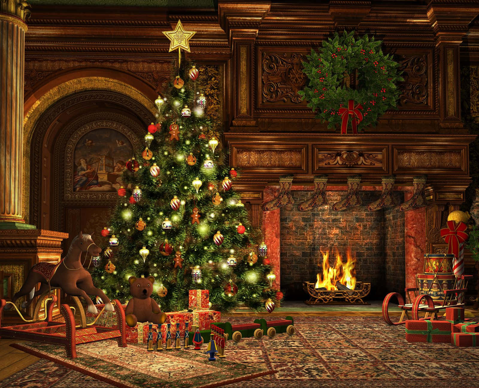 Christmas tree, ornaments, star, HD Desktop Wallpaper