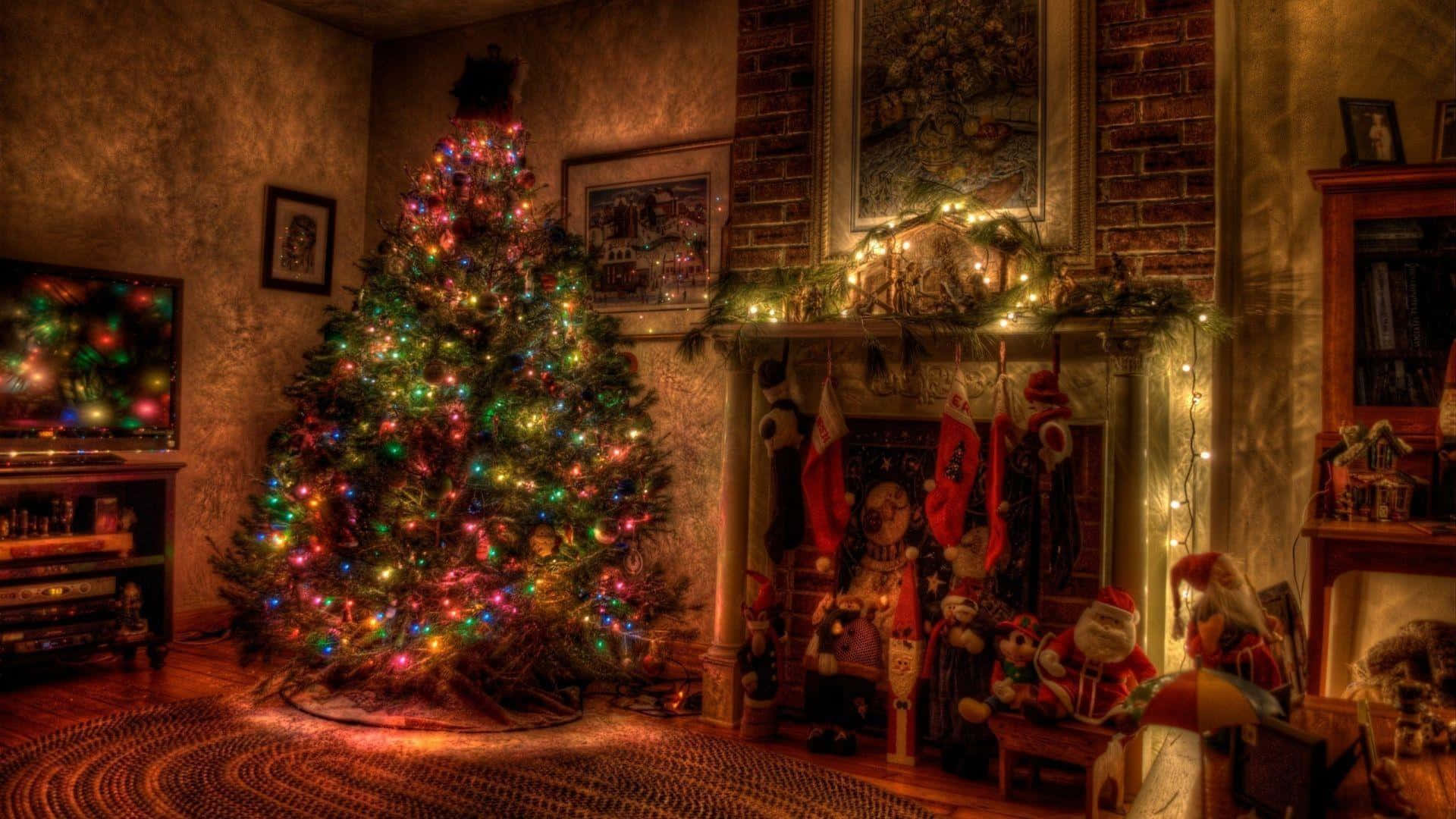 cozy Christmas, living room, Christmas tree, Full HD Desktop Wallpaper