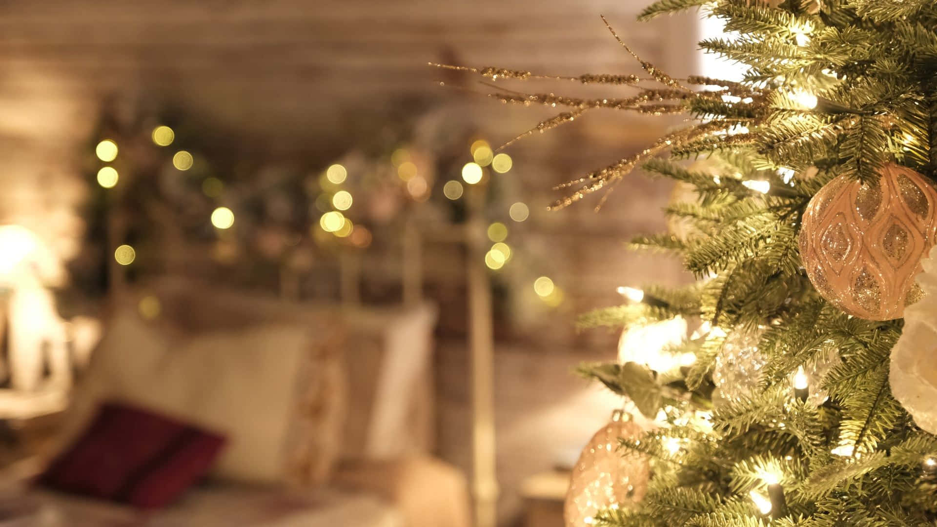 cozy christmas, Christmas tree, glittering ornaments, Full HD Desktop Wallpaper