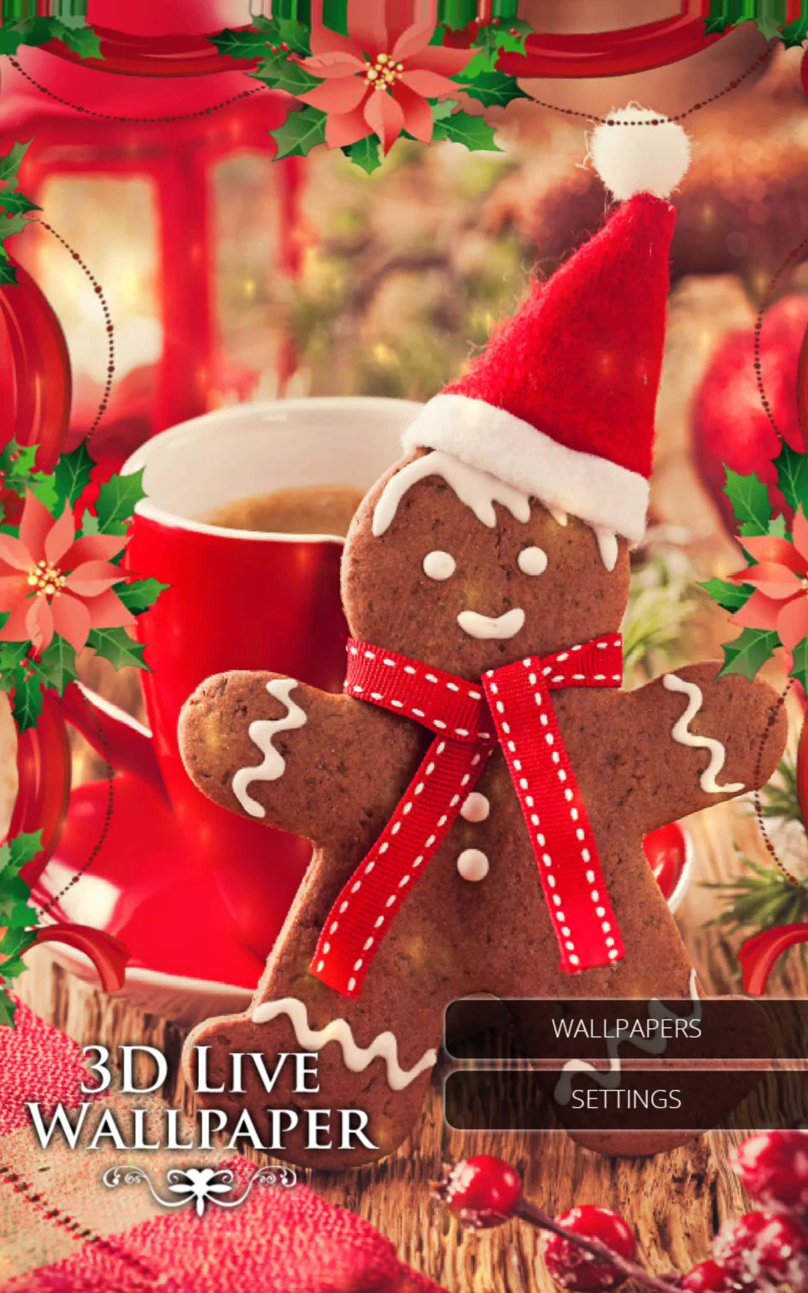 Cozy Christmas, gingerbread man, Santa hat, 2K Phone Wallpaper