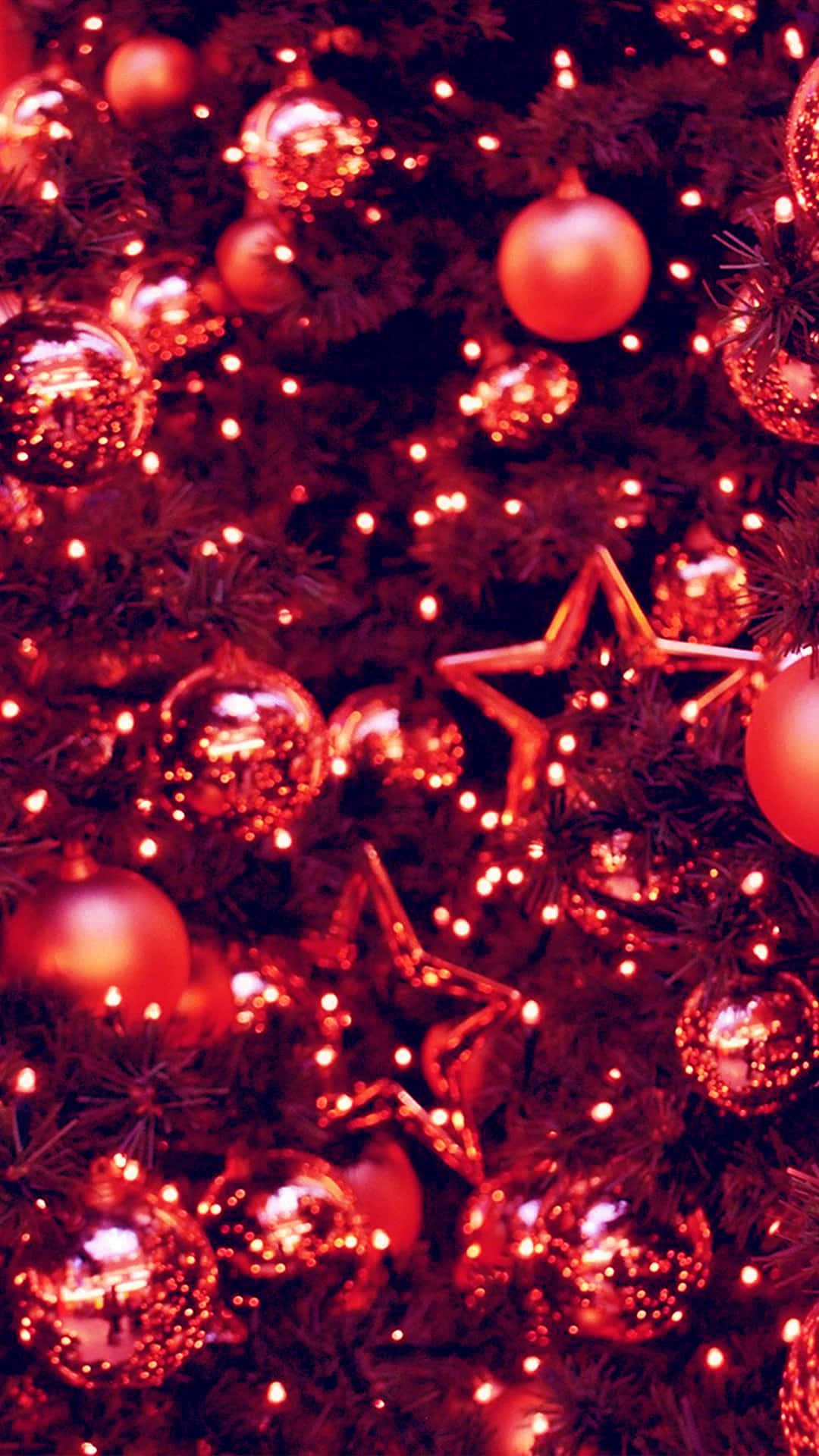Cozy Christmas, red ornaments, twinkling lights, Full HD Phone Wallpaper