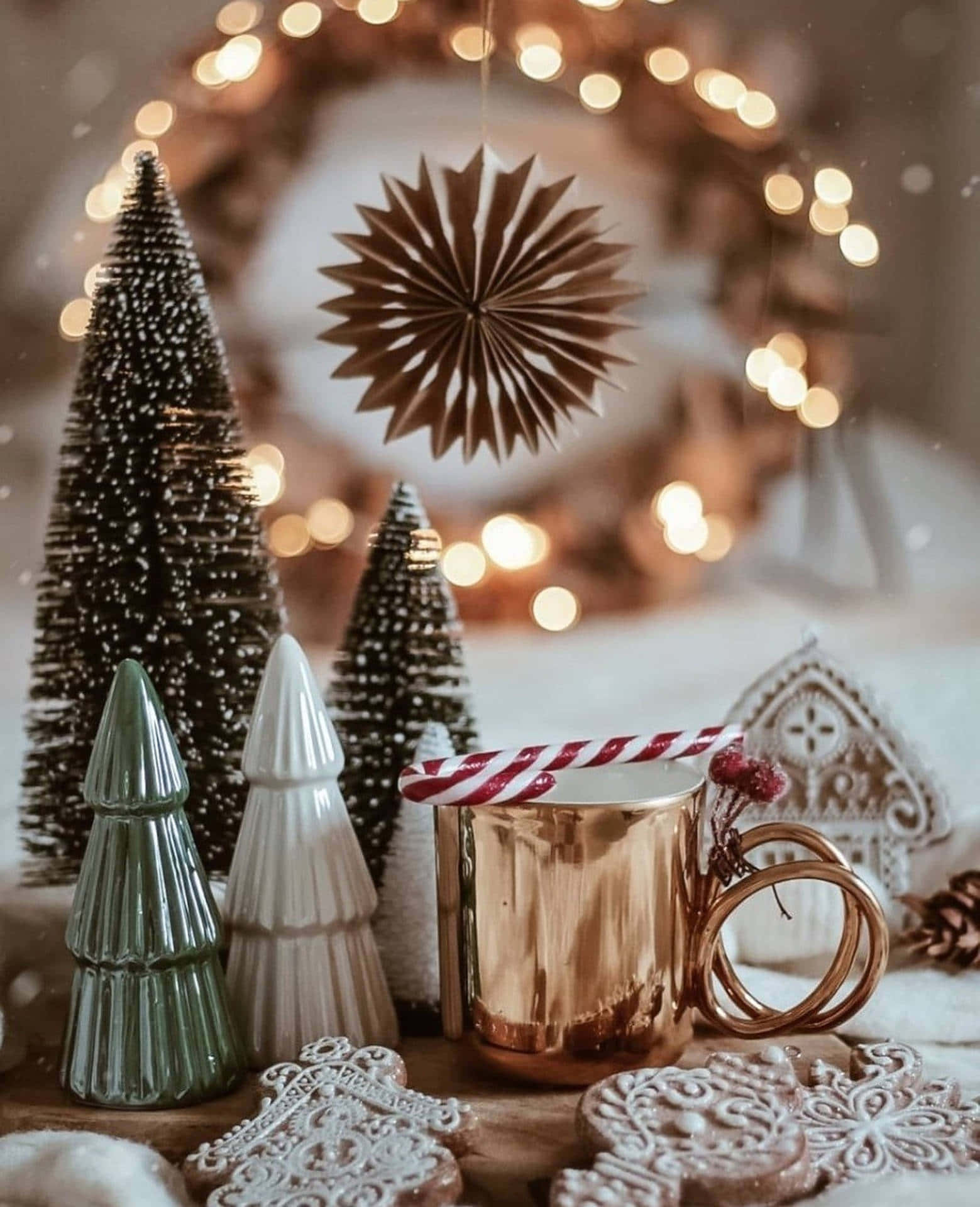 cozy christmas, copper mug, sugar cookies, Full HD Phone Wallpaper