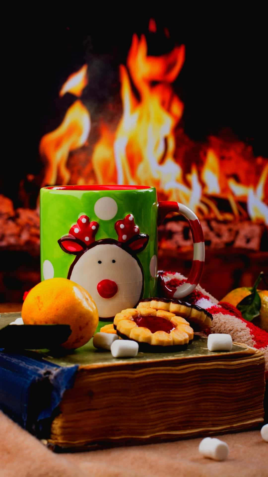 Cozy Christmas, reindeer mug, cookies, Full HD Phone Wallpaper