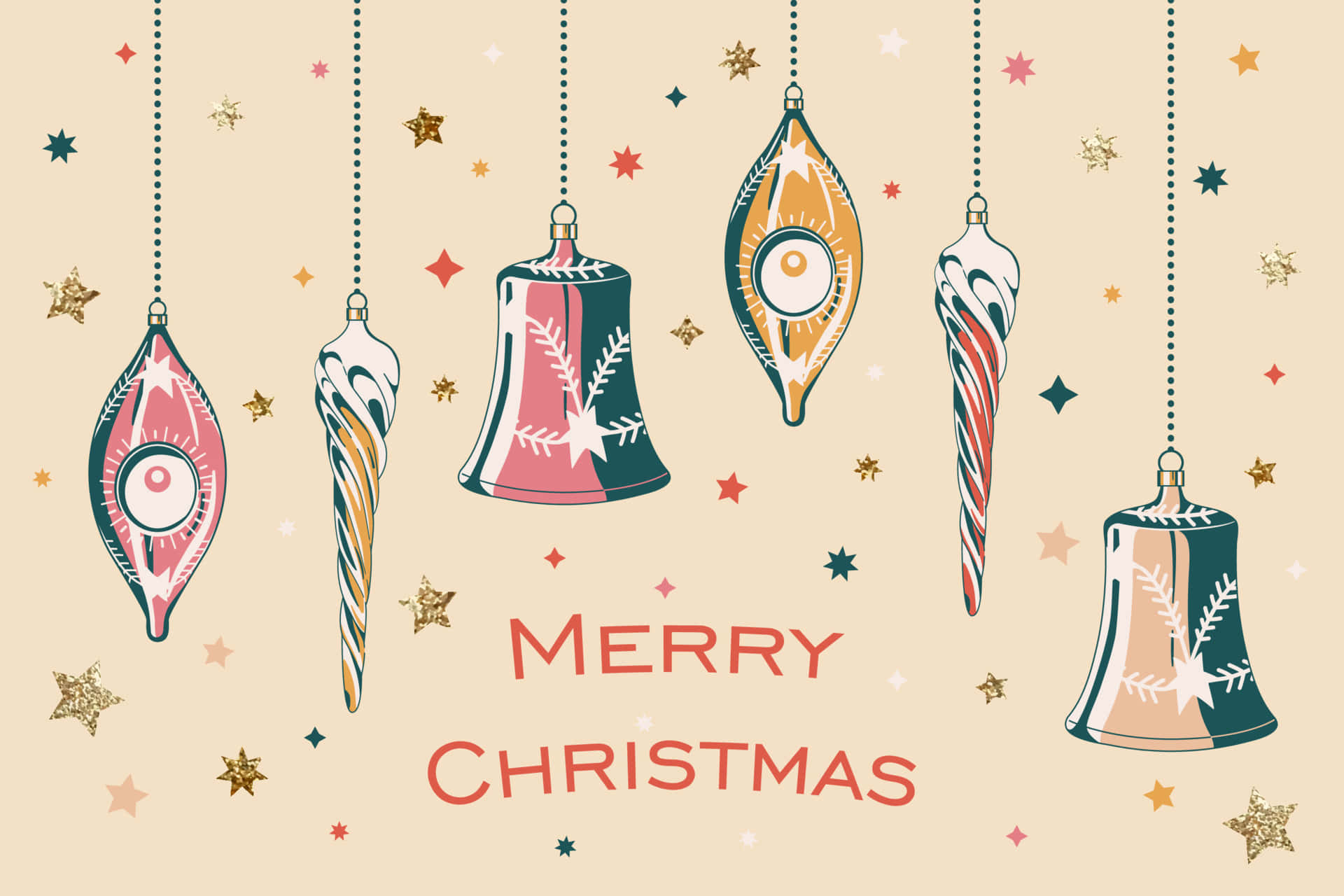 vintage christmas, beige backdrop, scattered stars, Full HD Desktop Wallpaper