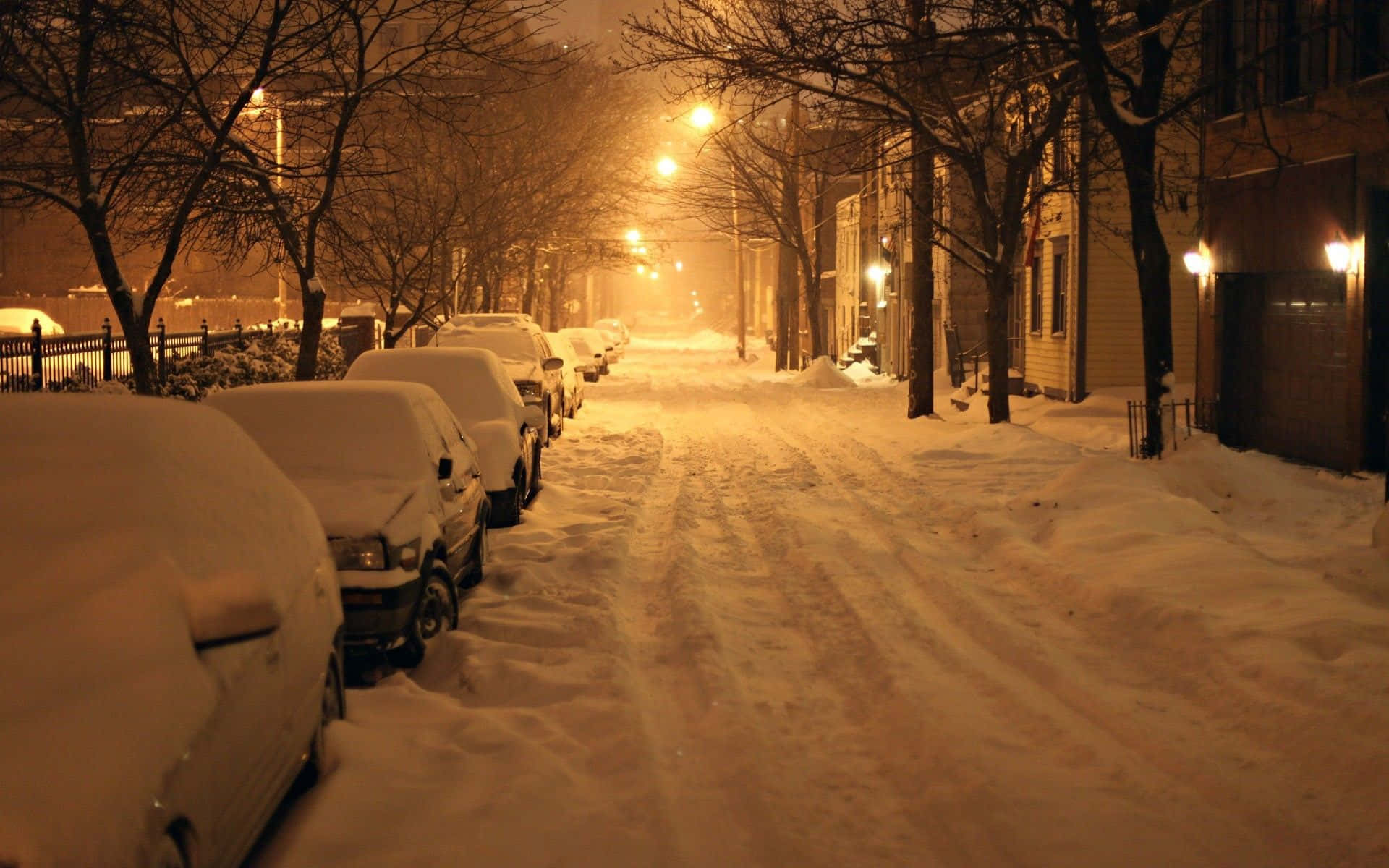 street, cars, snow, Full HD Desktop Wallpaper