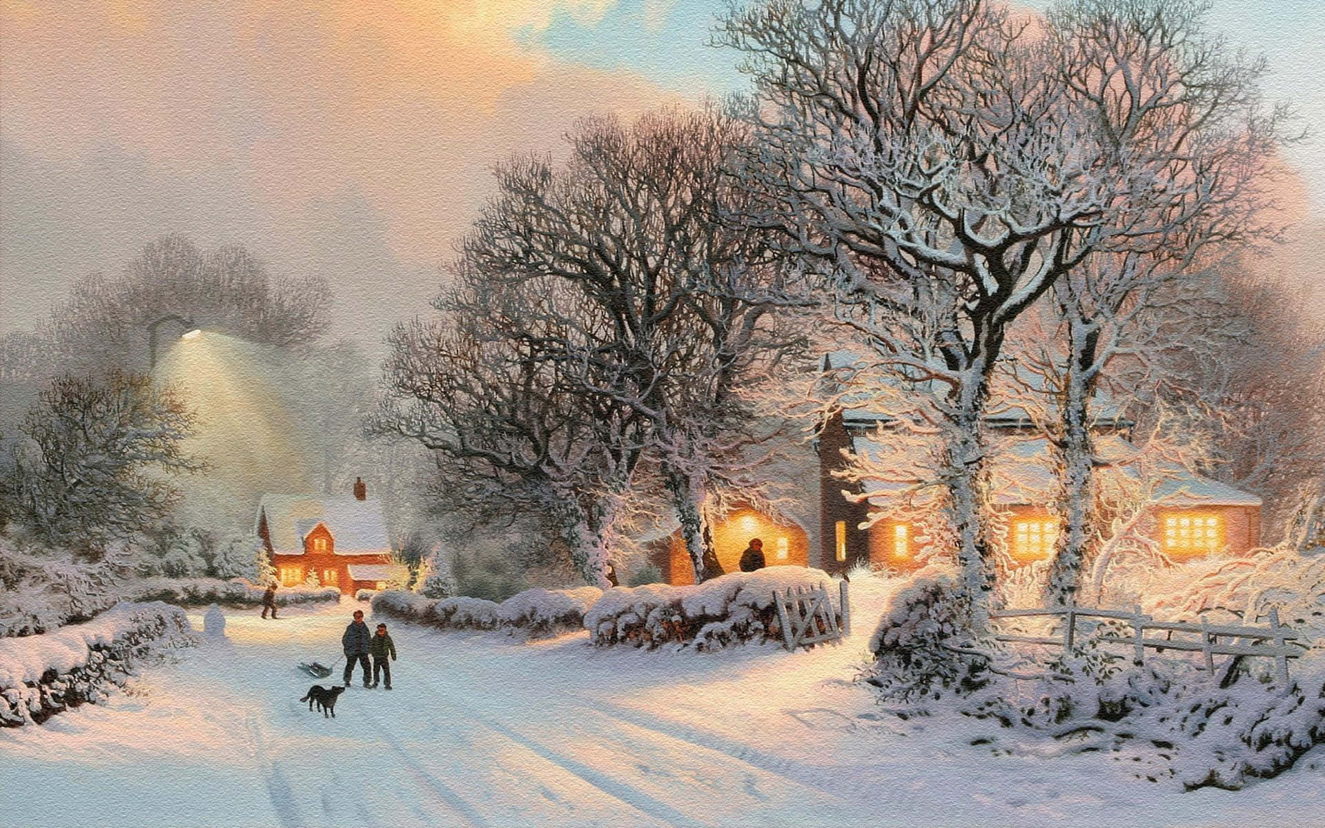 Cozy Desktop, snow, quiet village, Full HD Desktop Wallpaper