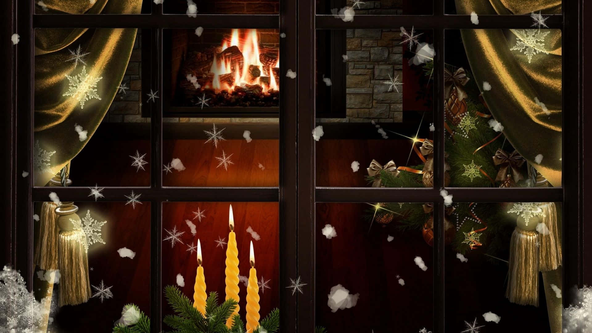 Cozy Desktop, winter scene, snowflakes, Full HD Desktop Wallpaper