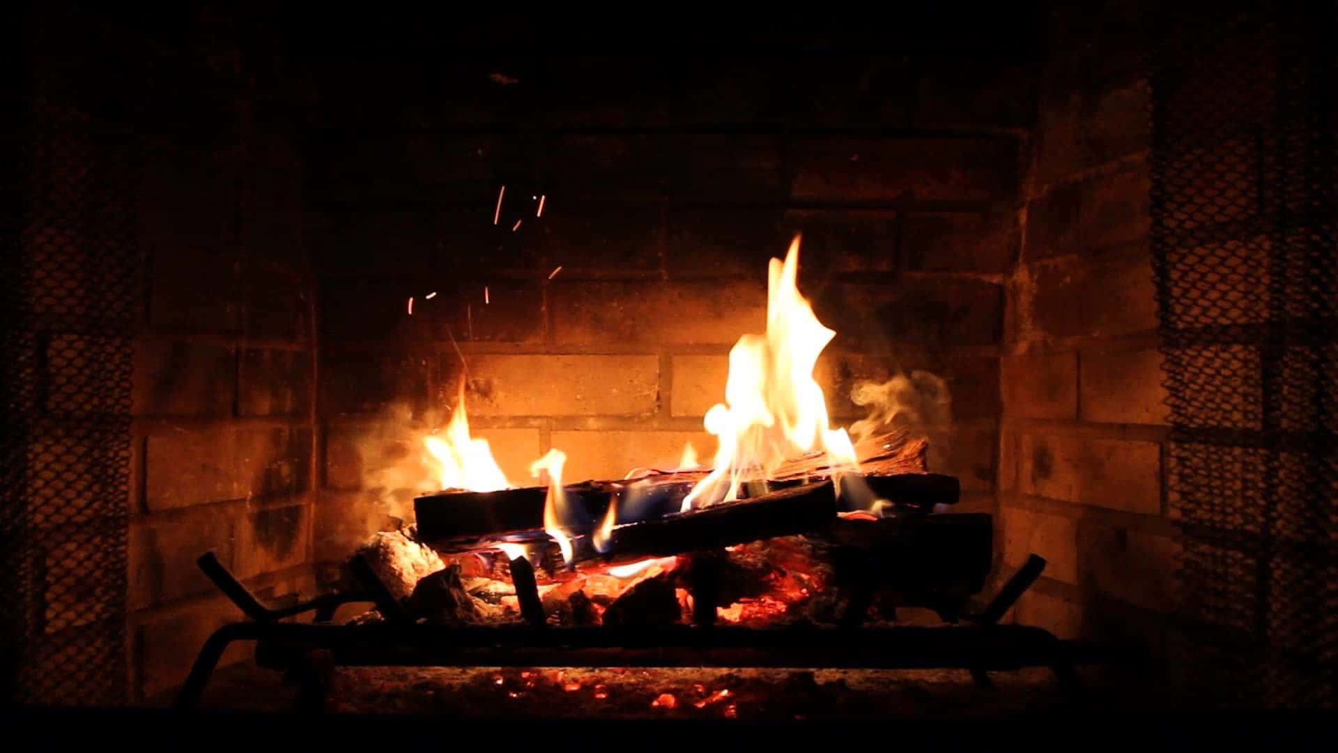 fireplace, logs burning, stone fireplace, Full HD Desktop Wallpaper