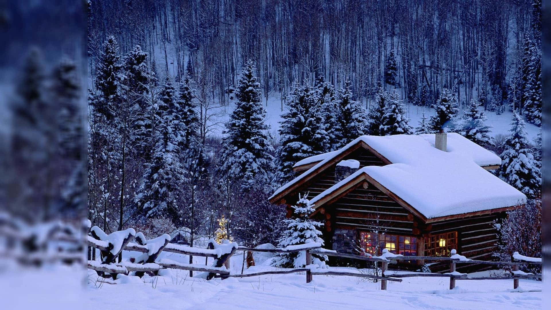 Winter Cabin, log cabin, snow-covered, Full HD Desktop Wallpaper