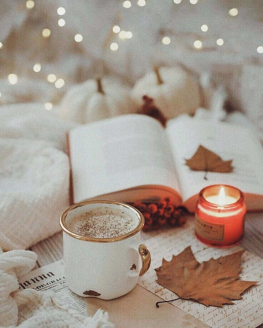 autumn coziness, book, coffee, SD Phone Wallpaper
