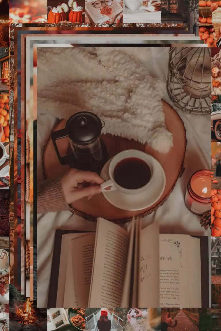 autumn readingand relaxation, coffee cup, open book, SD Phone Wallpaper