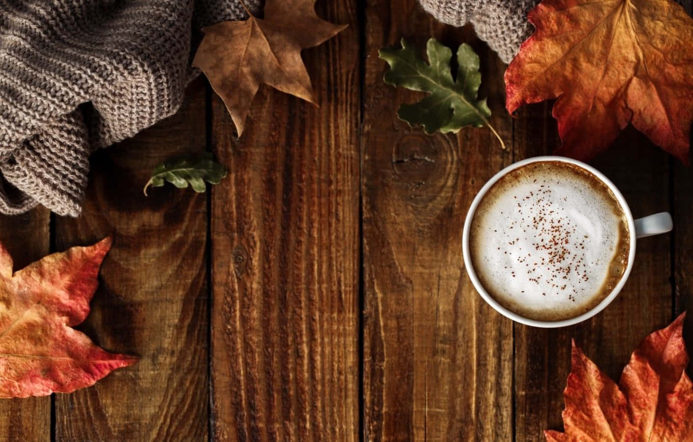 cozy fall desktop, frothy coffee, cinnamon, HD Desktop Wallpaper