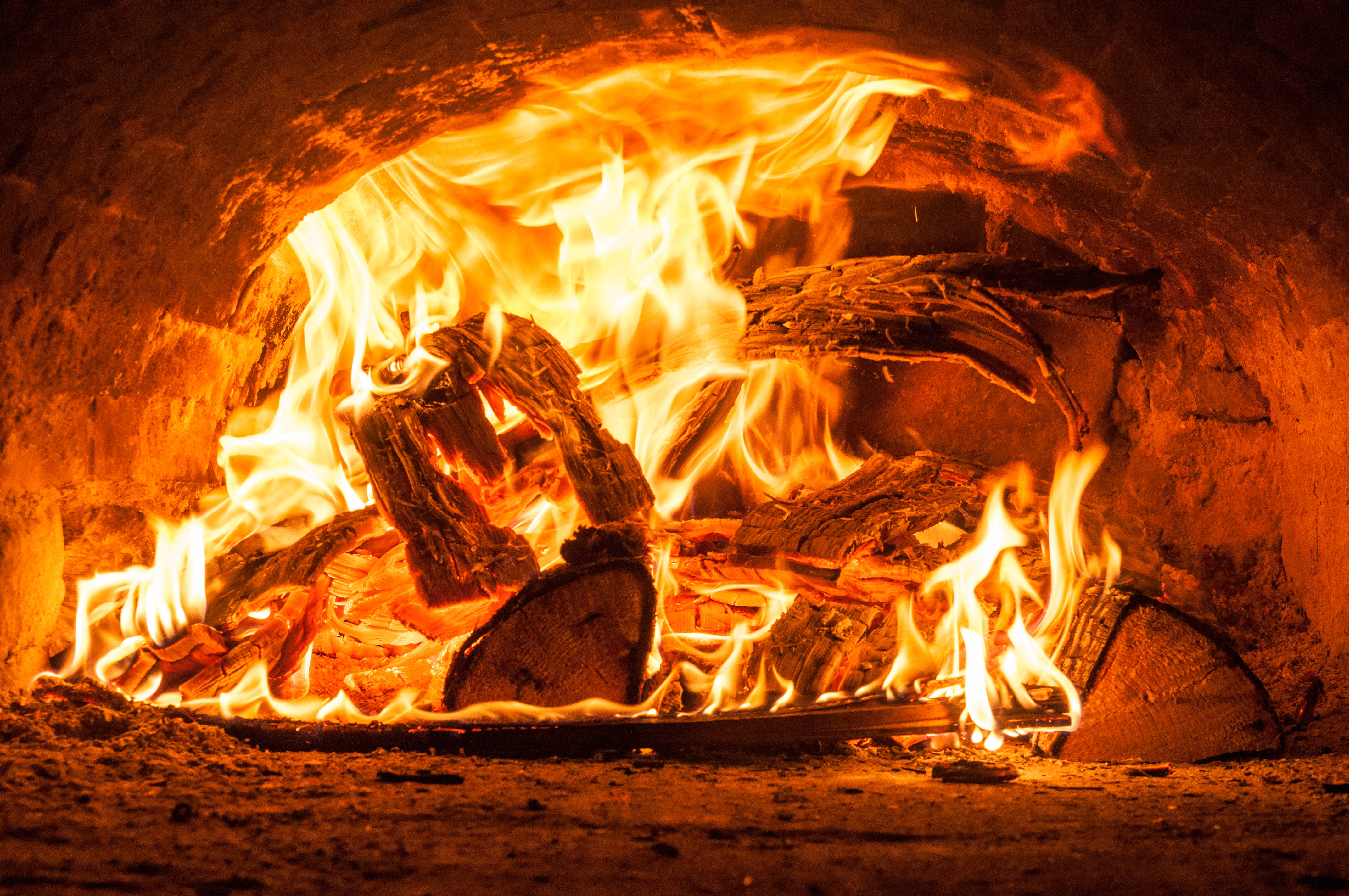 fireplace, flames, orange flames, 4K Desktop Wallpaper