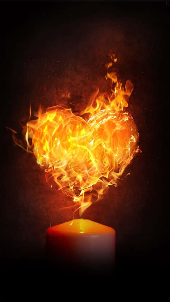 candle, vibrant orange flames, glowing heart, SD Phone Wallpaper