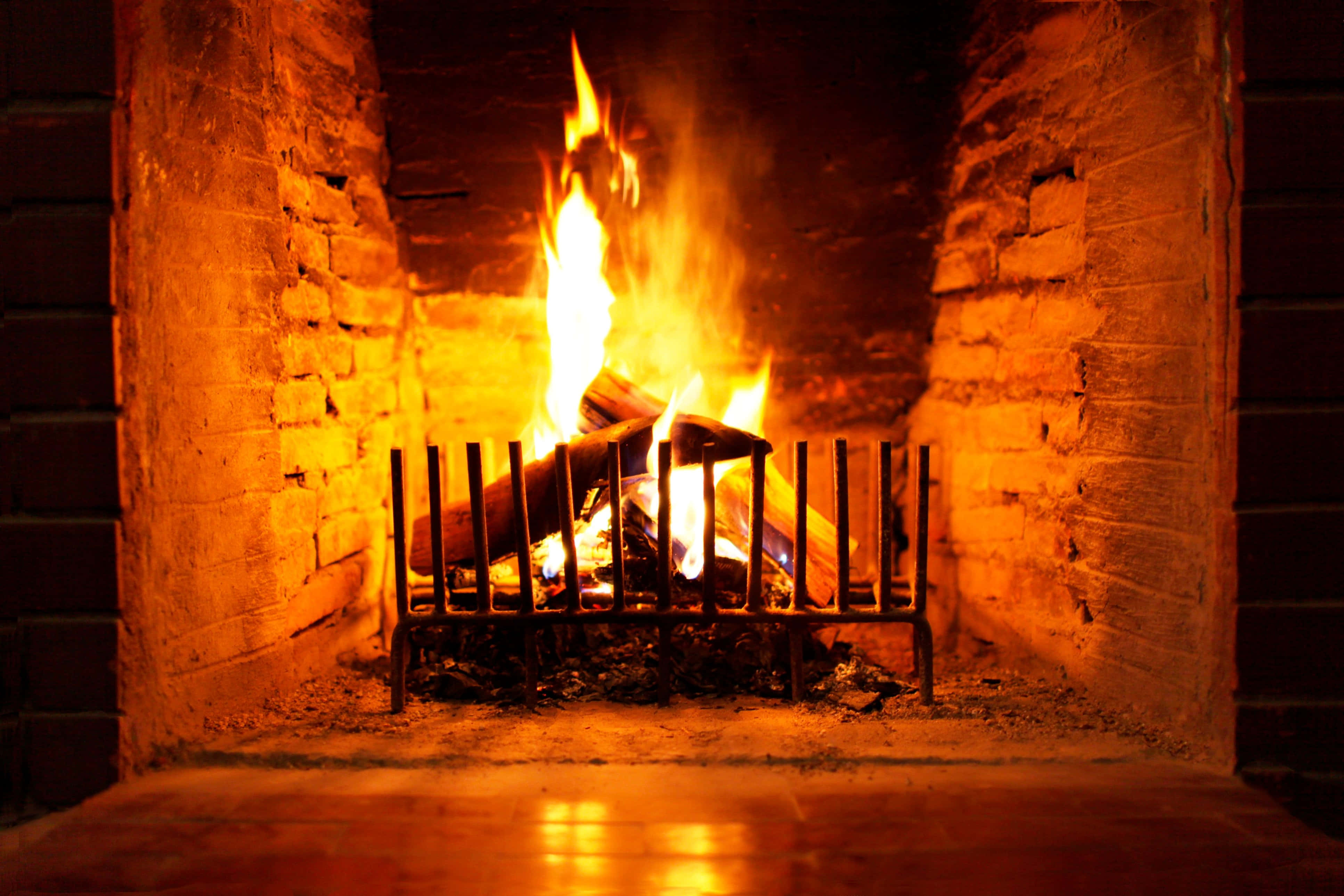 cozy fire, rustic brick fireplace, roaring fire, 4K Desktop Wallpaper
