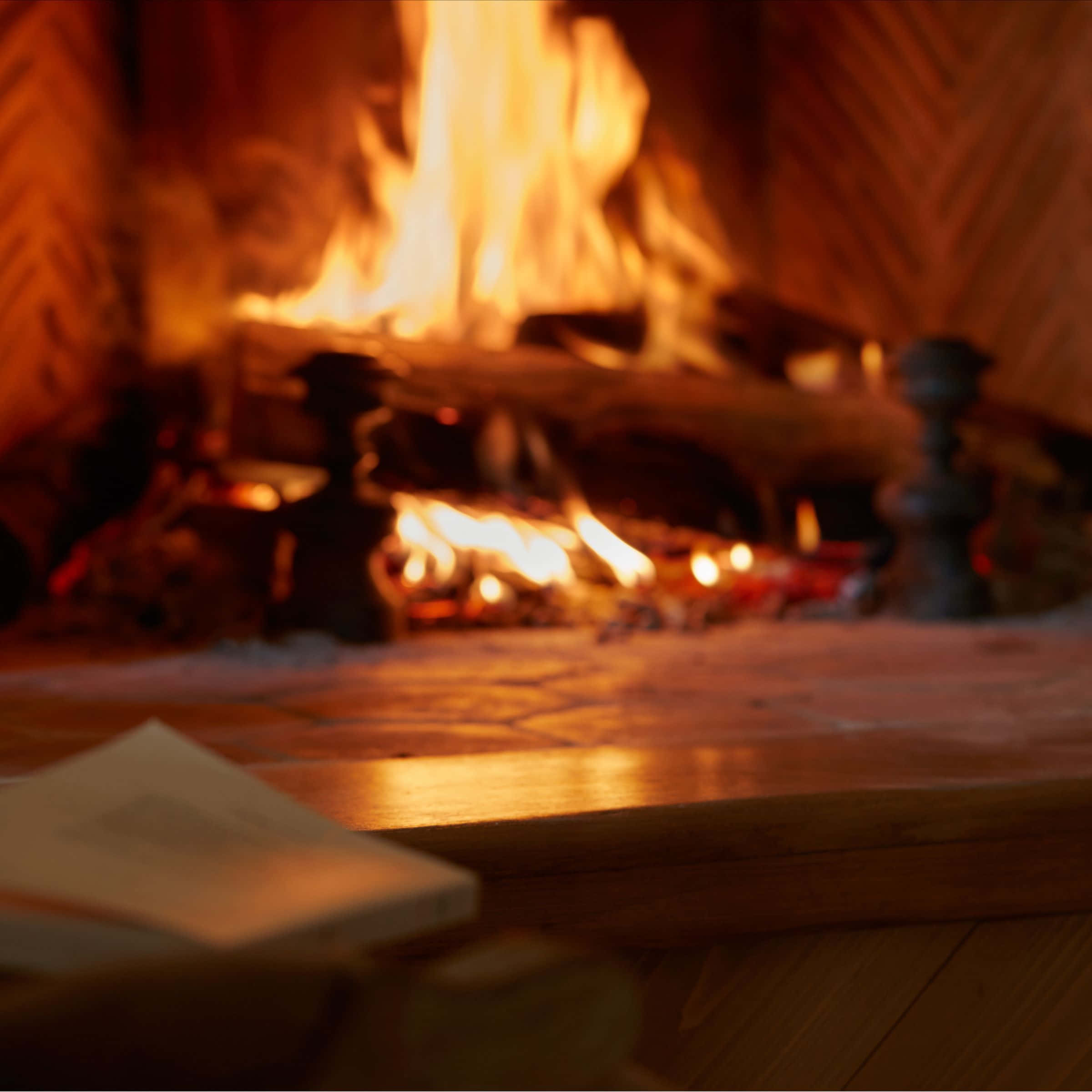 Cozy Fire, rustic fireplace, crackling flames, Full HD Desktop Wallpaper