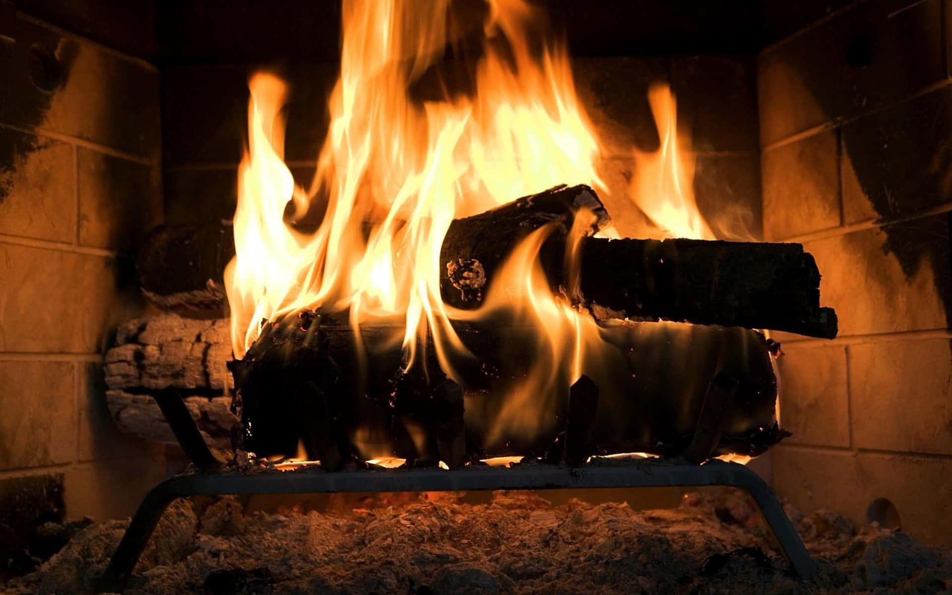cozy fire, stone fireplace, orange flames, Full HD Desktop Wallpaper