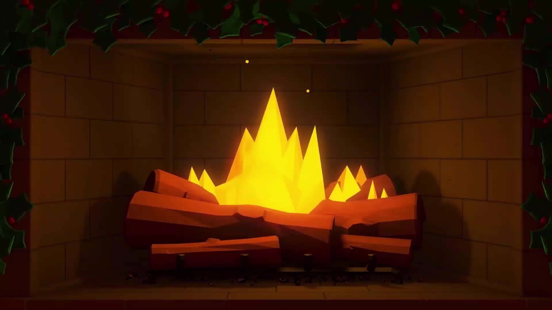 cozy fire, glowing orange flames, holly garland, Full HD Desktop Wallpaper