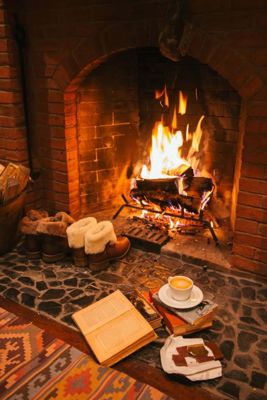 cozy fire, fireplace, stone hearth, HD Phone Wallpaper
