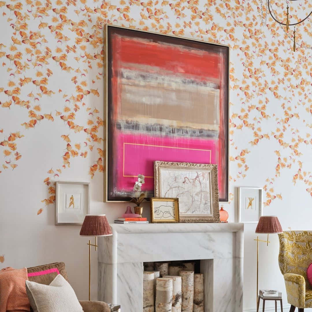 autumn fireplace, marble fireplace, golden ginkgo leaf wallpaper, SD Desktop Wallpaper