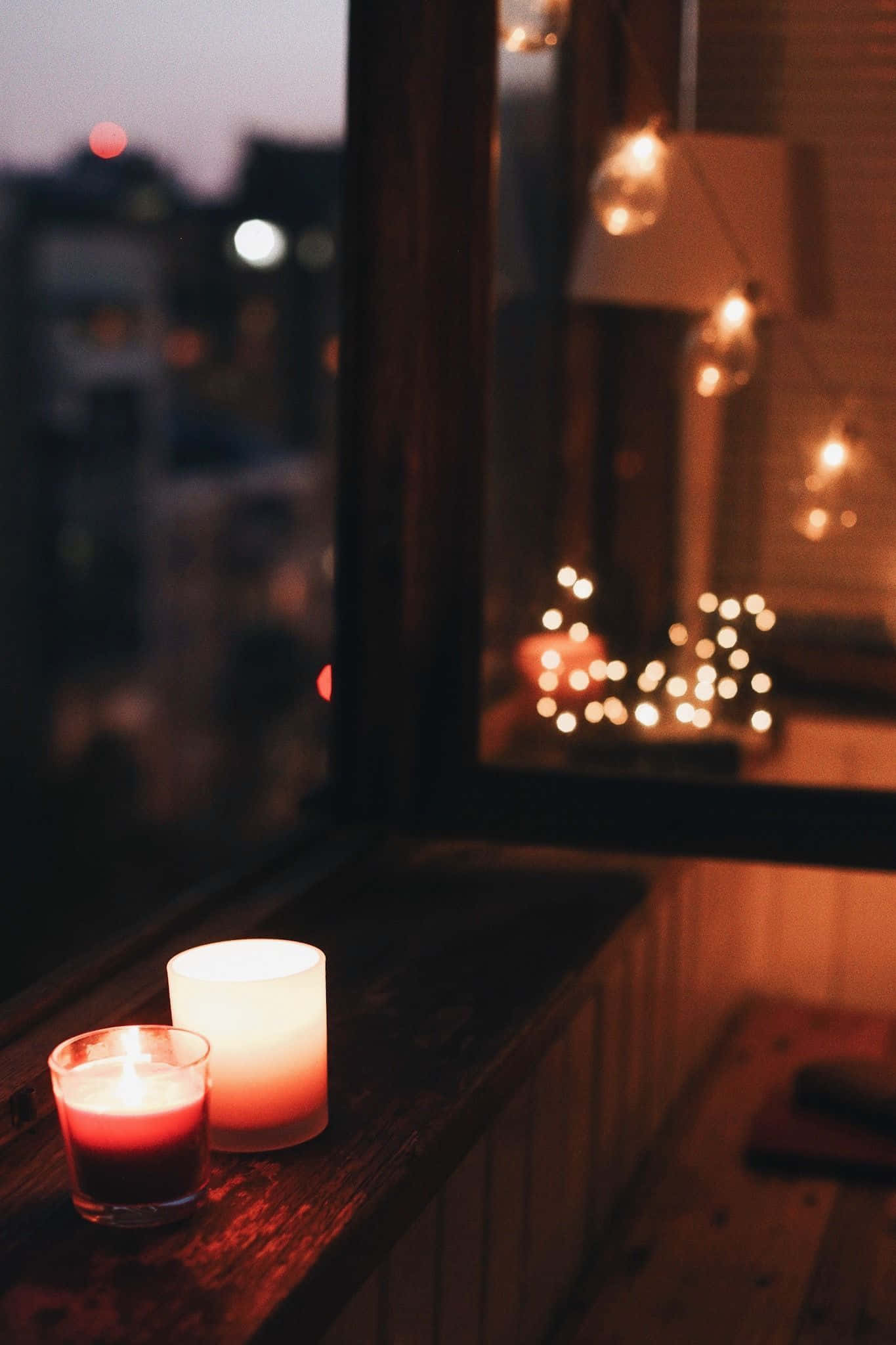 iPhone, candles, wooden windowsill, Full HD Phone Wallpaper
