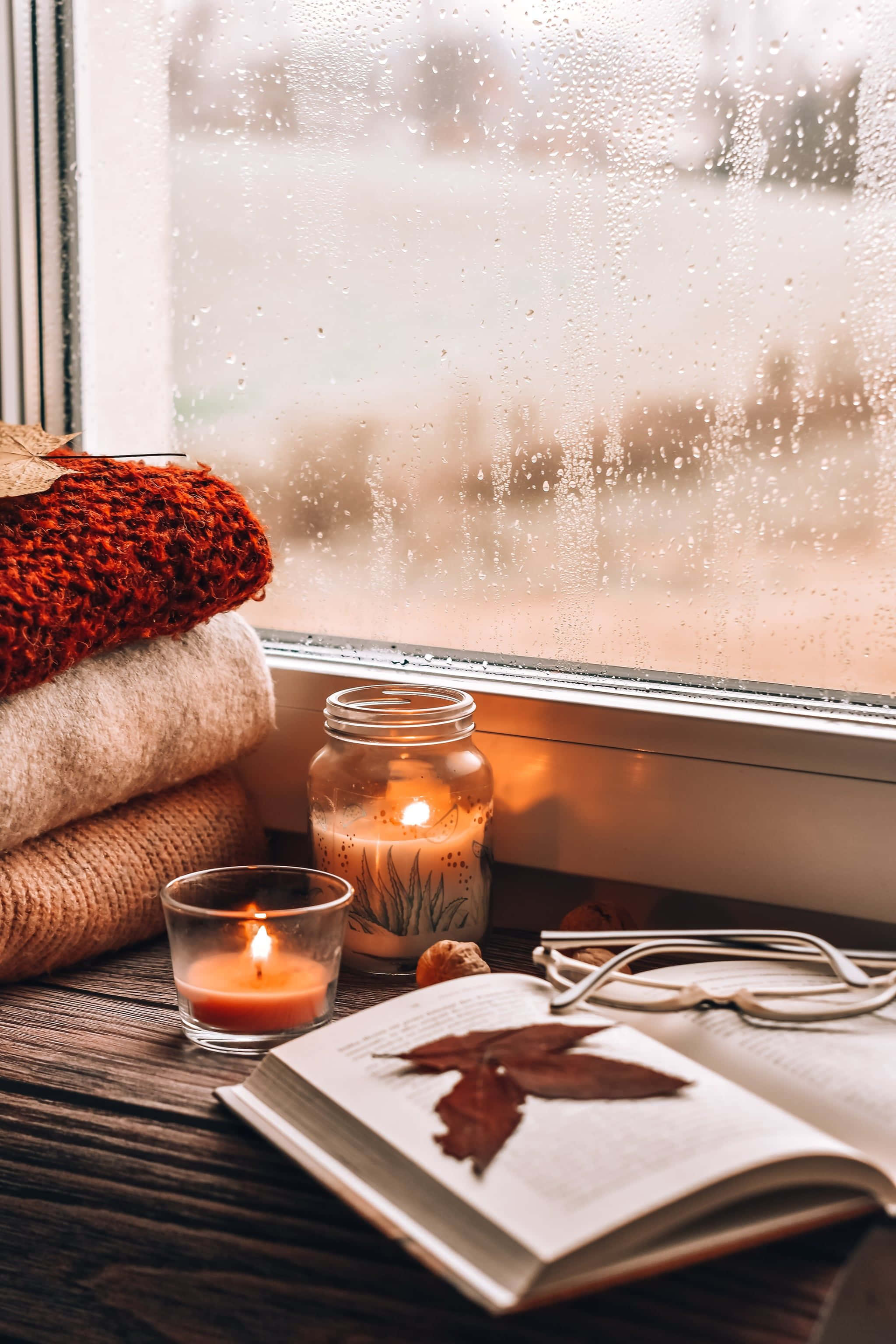 candles, book, knitted blankets, 2K Phone Wallpaper