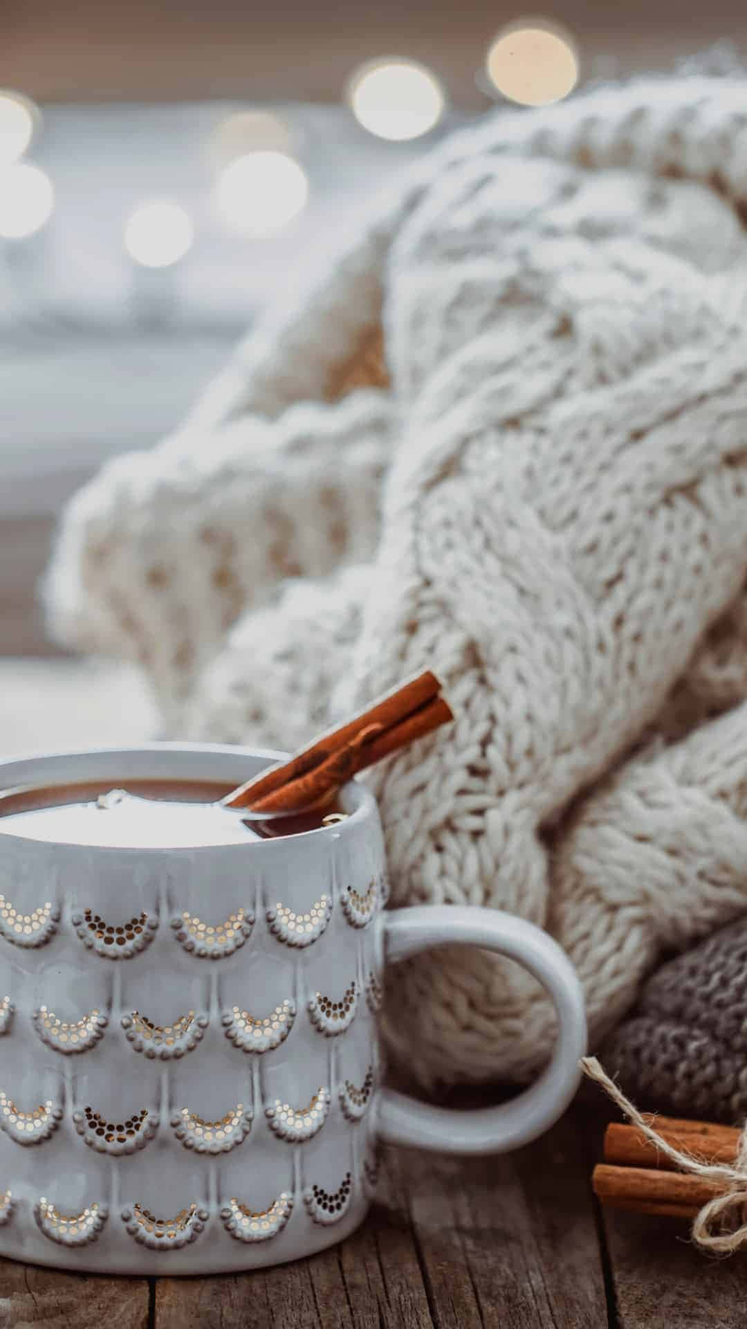 cozy iphone, white mug, cinnamon sticks, Full HD Phone Wallpaper