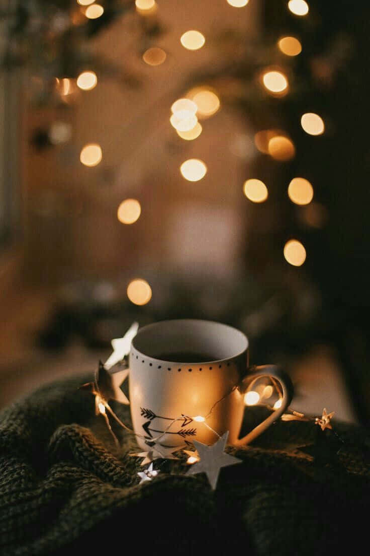 cozy mug, star lights, knitted blanket, SD Phone Wallpaper