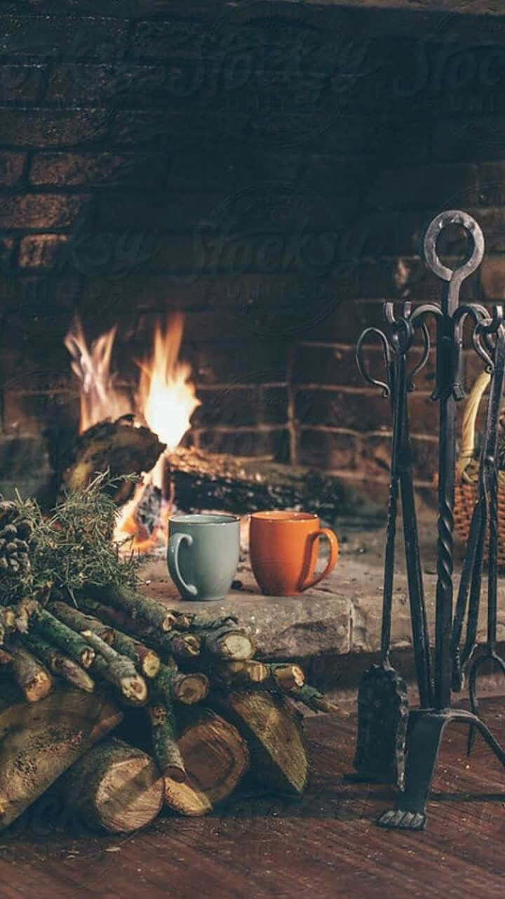 Cozy Fireplace iPhone, stone hearth, crackling fire, HD Phone Wallpaper