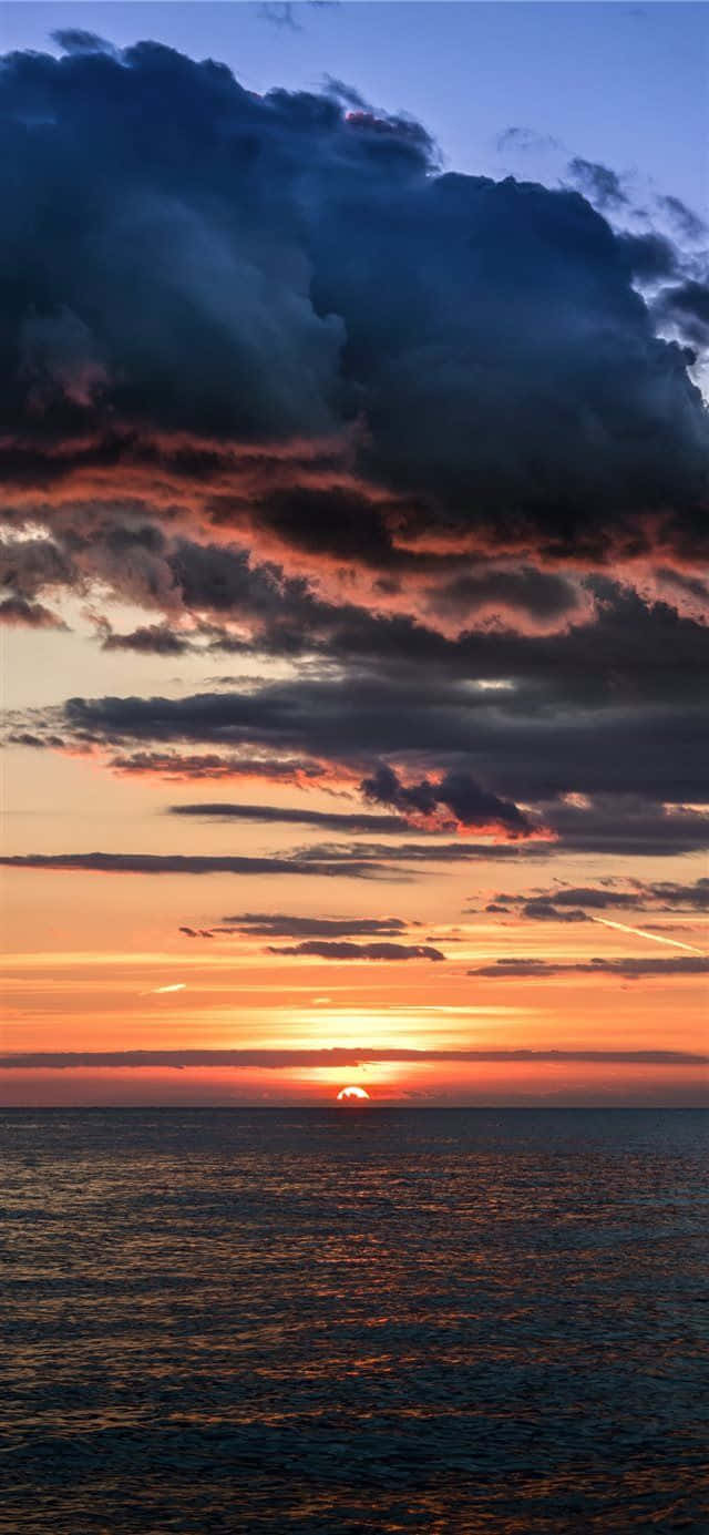 sunset, ocean, fiery orange clouds, HD Phone Wallpaper