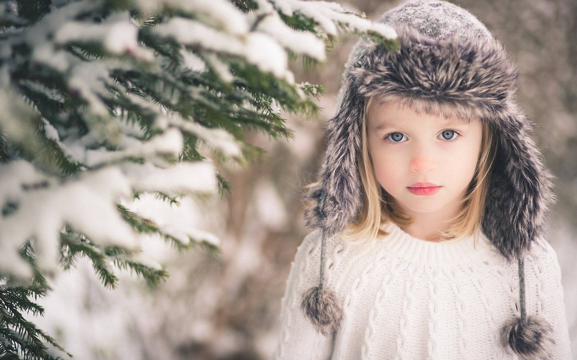 Cozy Winter Wonderland, fur hat, white knit sweater, Full HD Desktop Wallpaper
