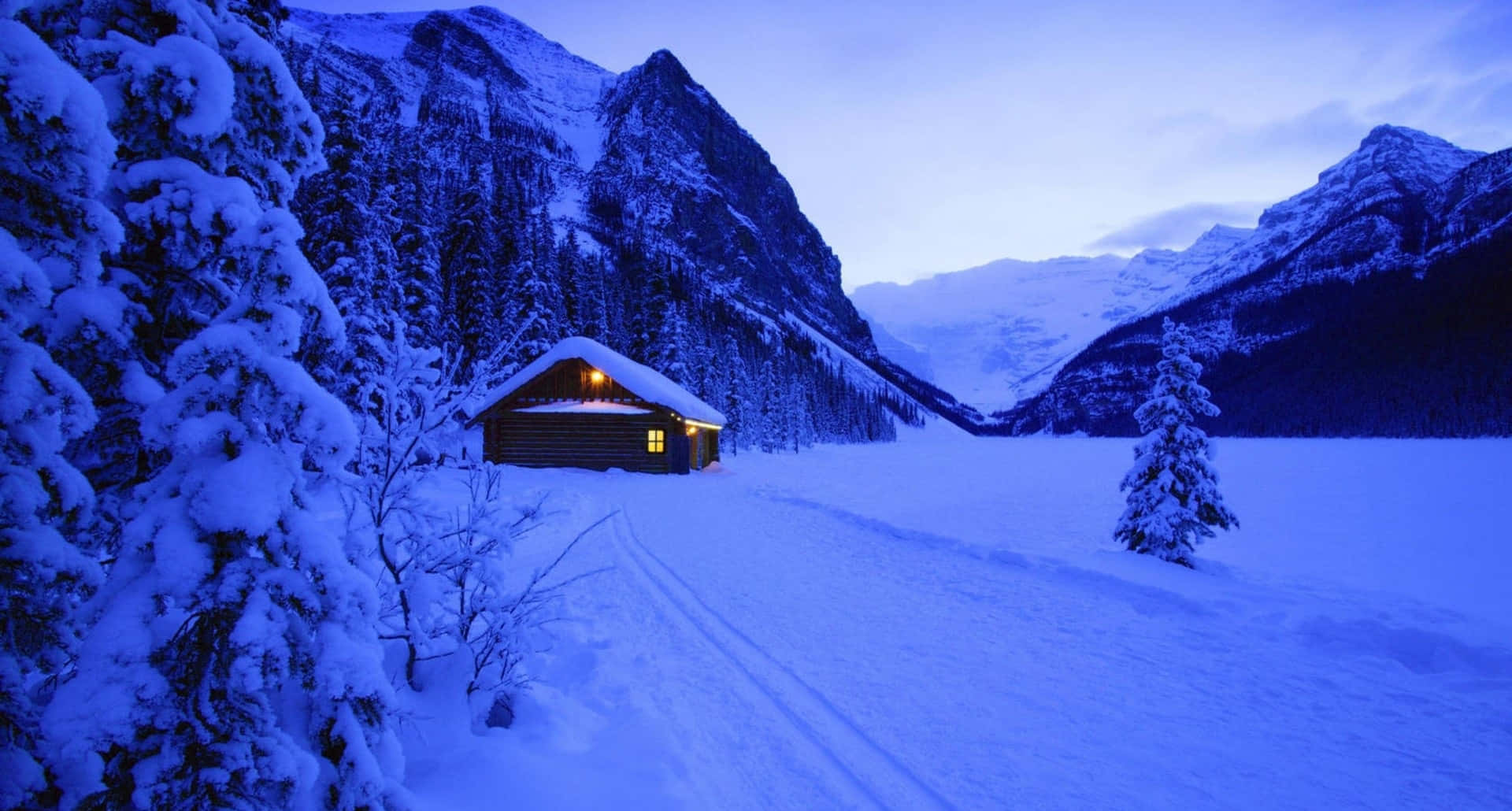 cozy winter cabin, wooden cabin, snowy mountain valley, Full HD Desktop Wallpaper