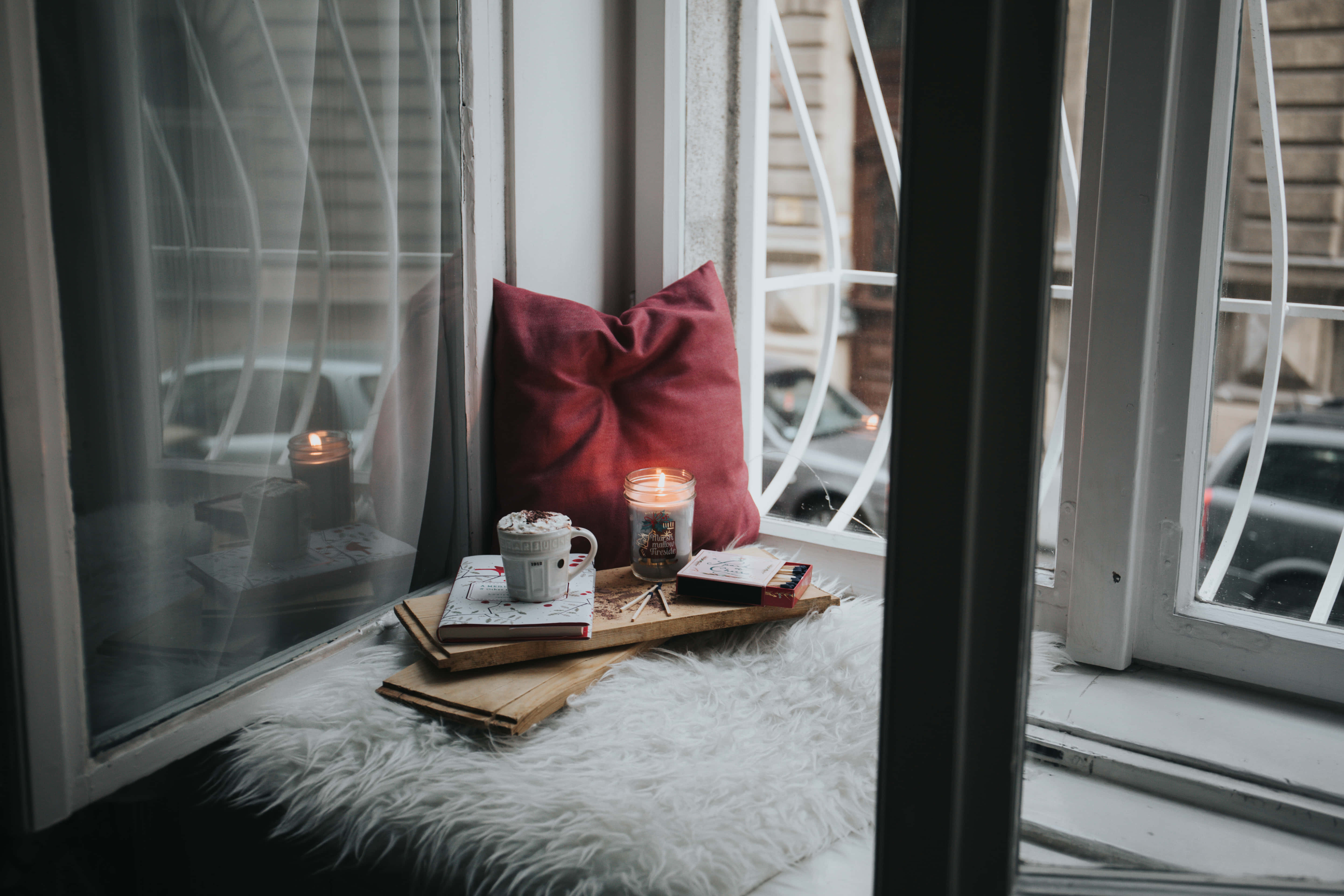 cozy winter desktop, winter wonderland, fluffy white rug, 5K Desktop Wallpaper