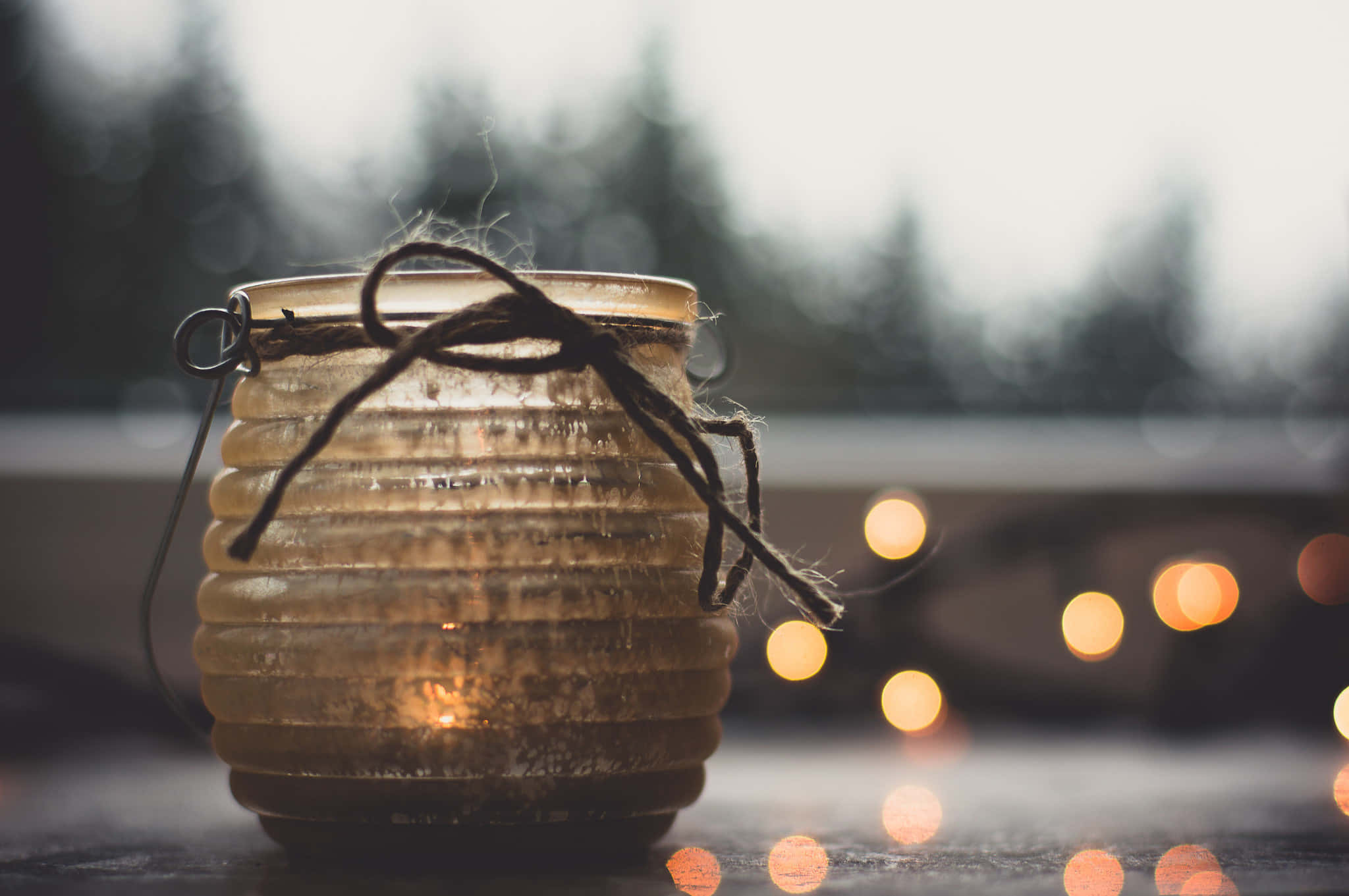 cozy winter desktop, amber glass lantern, twine, Full HD Desktop Wallpaper
