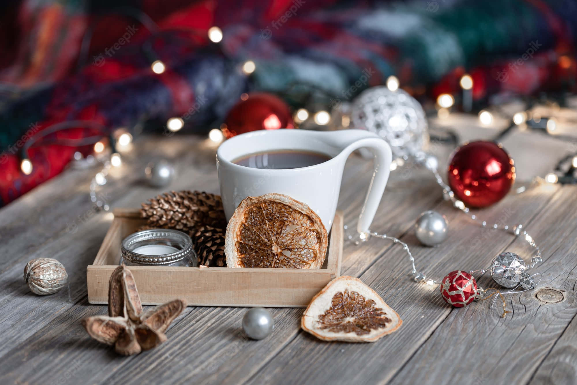 Cozy WinterChristmans Wooden Table Desktop, rustic wooden table, steaming cup of tea, Full HD Desktop Wallpaper