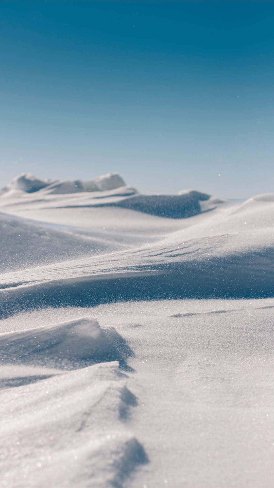 winter landscape, snow-covered dunes, distant mountains, Full HD Phone Wallpaper
