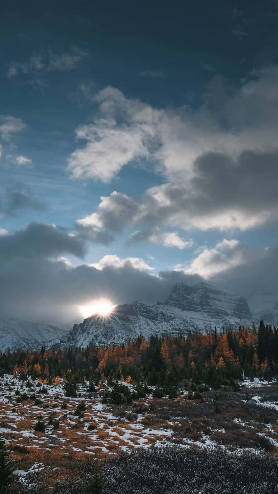 Sunburst, clouds, snow capped mountains, HD Phone Wallpaper