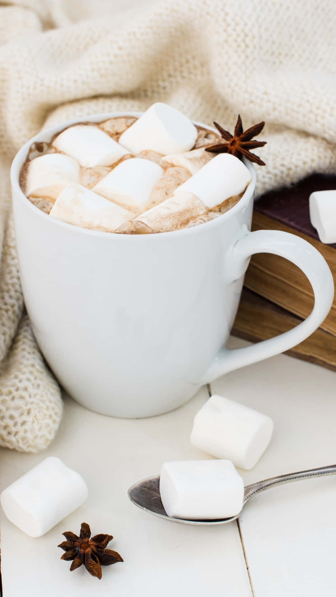 hot chocolate, marshmallows, star anise, Full HD Phone Wallpaper