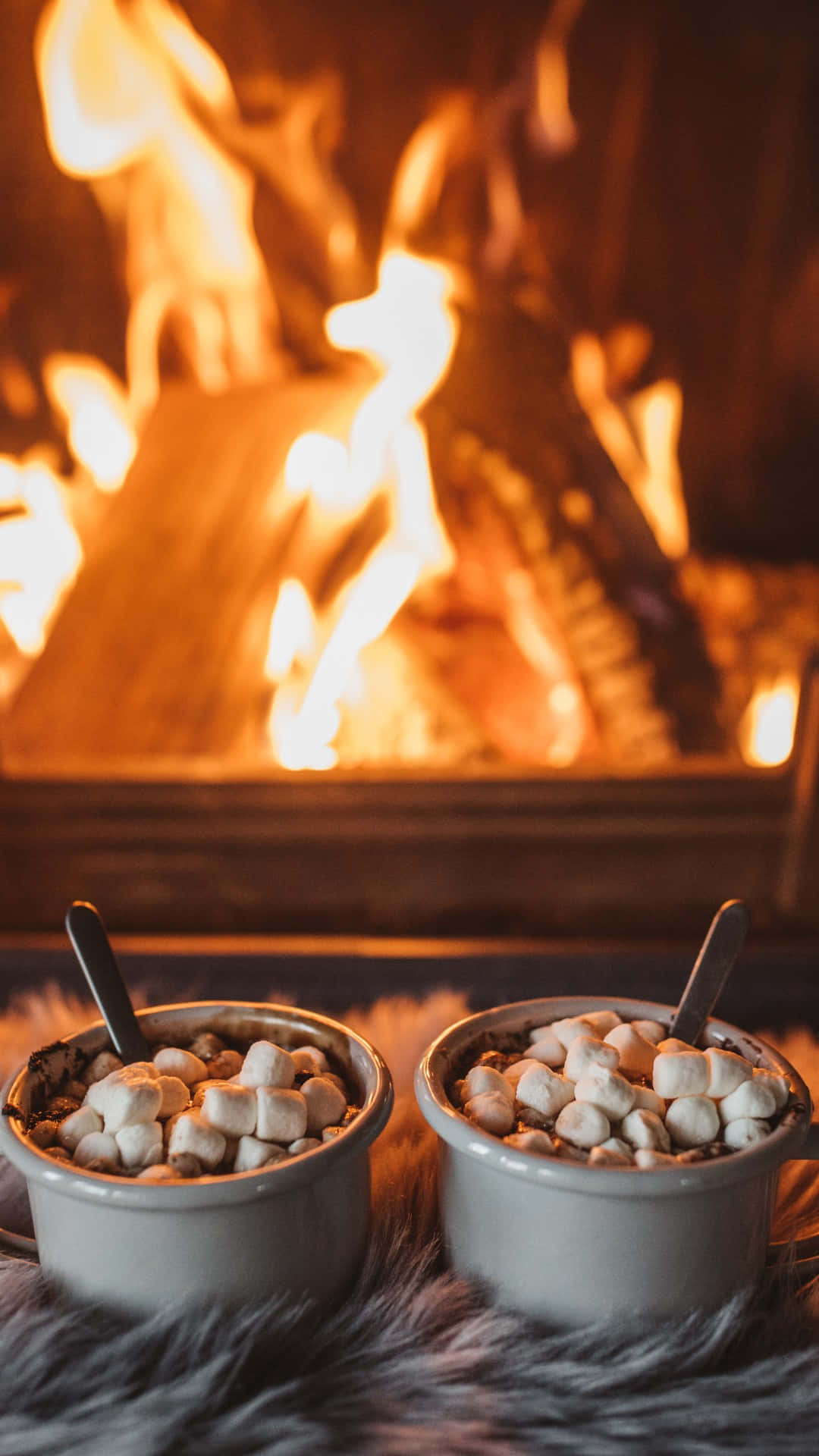 crackling fireplace, fluffy rug, hot cocoa, Full HD Phone Wallpaper