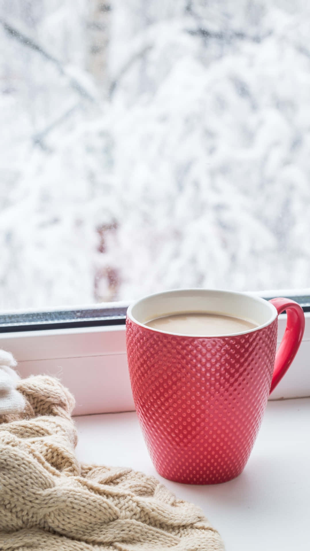red textured mug, warm beverage, cozy knit blanket, Full HD Phone Wallpaper