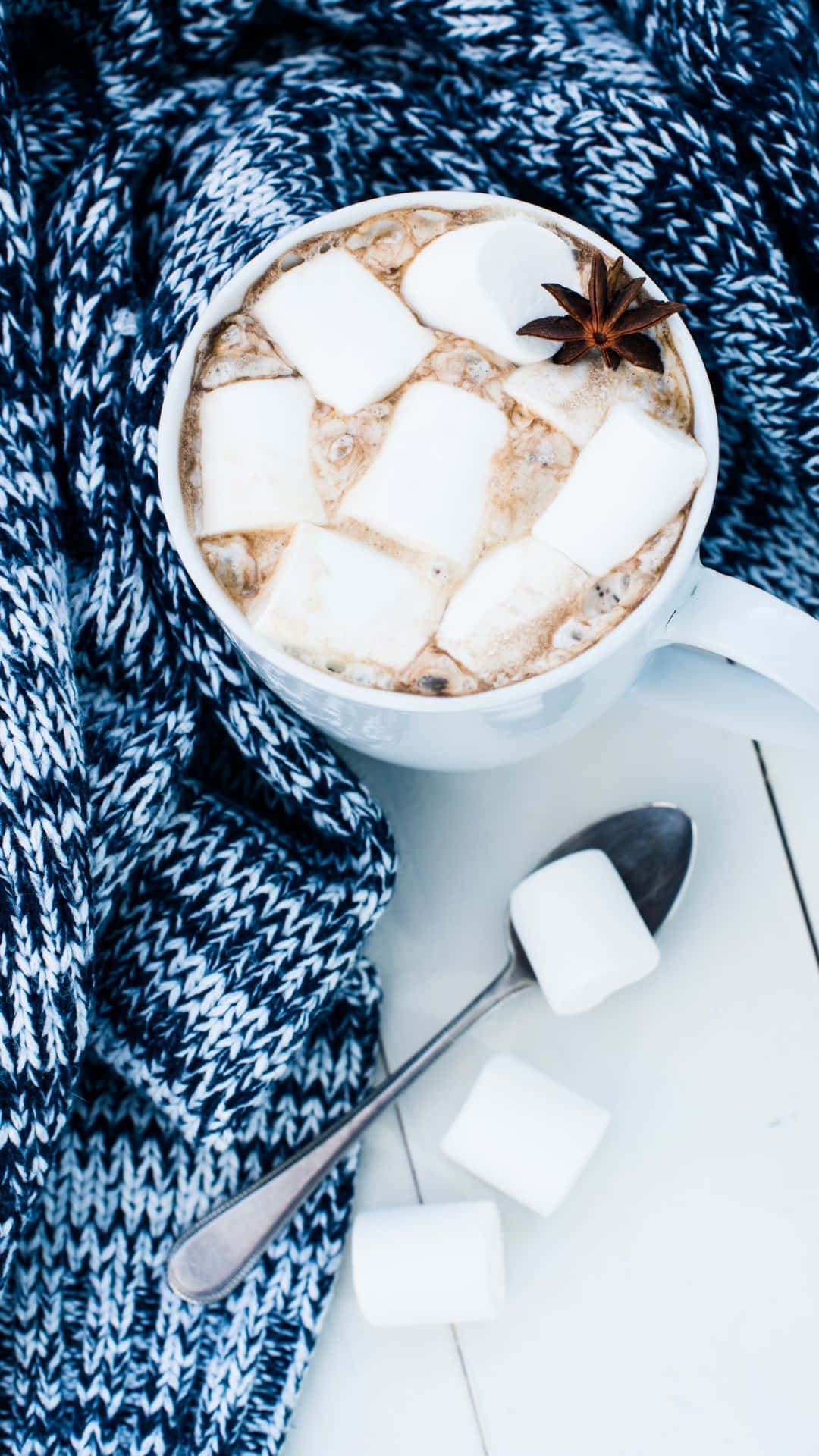 hot chocolate, marshmallows, star anise, Full HD Phone Wallpaper