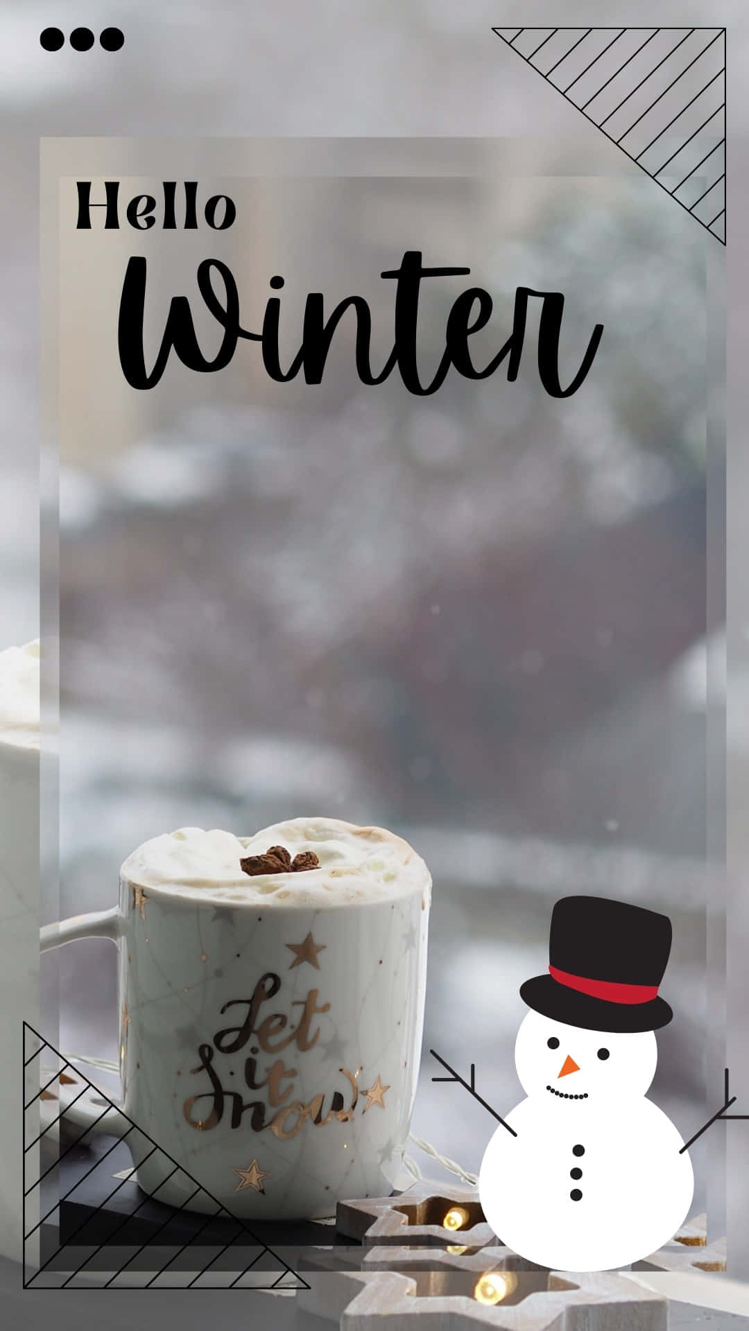 Cozy Winter Greetingsi Phone Wallpaper, hot cocoa mug, snowman decoration, Full HD Phone Wallpaper