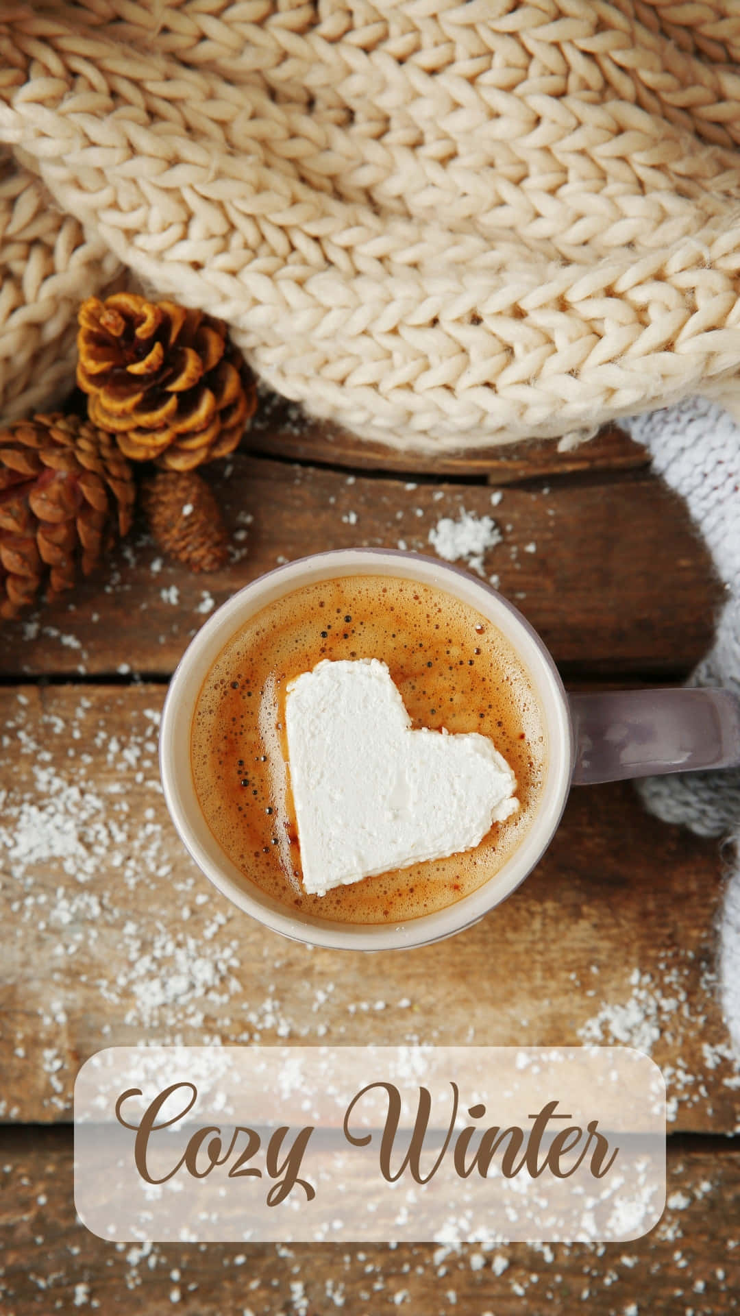 cozy winter heart coffee, steaming cup of cocoa, heart-shaped marshmallow, Full HD Phone Wallpaper