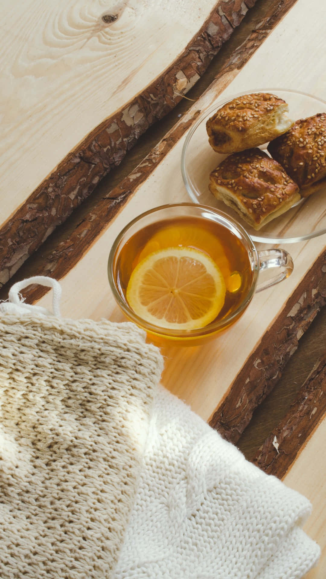 cozy winter teaand sweater scene, lemon tea, sesame pastries, Full HD Phone Wallpaper