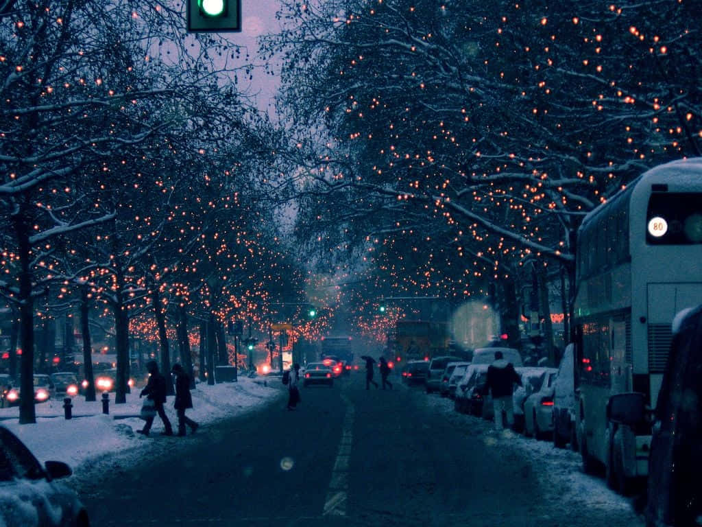 Cozy Winter Tumblr, snow, city street, SD Desktop Wallpaper